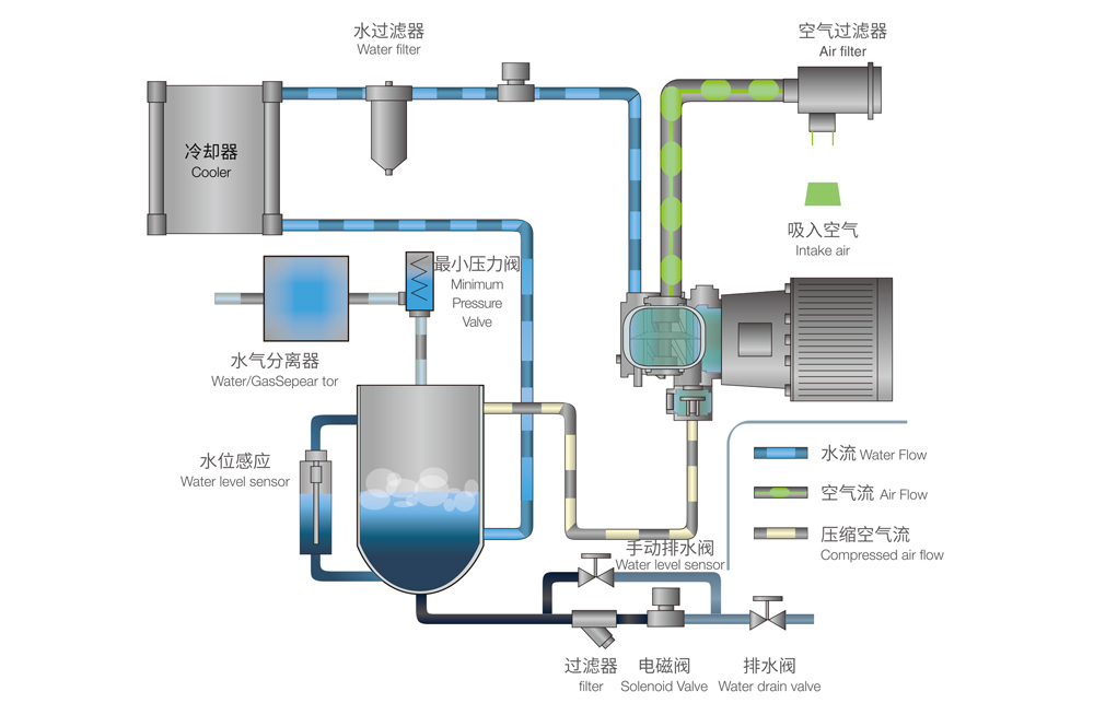 How it works for Screw Air Compressor for oil-free water-lubricated 